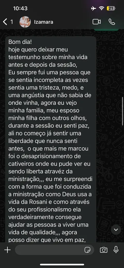 Depoimento de Izamara sobre a sessão
